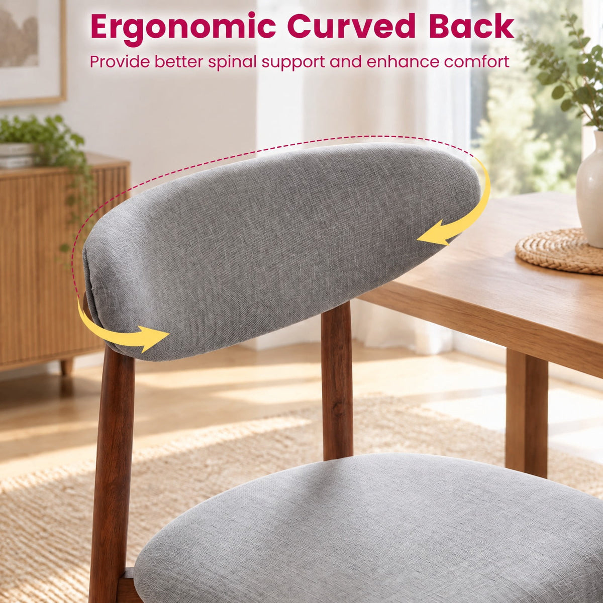 Airfind Set of 4 Fabric Upholstered Dining Chairs with Curved Backs, 330 lbs Capacity, Rubber Wood Polyester Fabric Sponge Frame, Gray