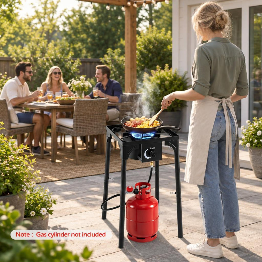 Airfind 1 Burner 80000 BTU Propane Camp Stove featuring Adjustable Regulator and Hose, 220 lbs Capacity, Metal Cast Iron PVC ABS Frame, Black