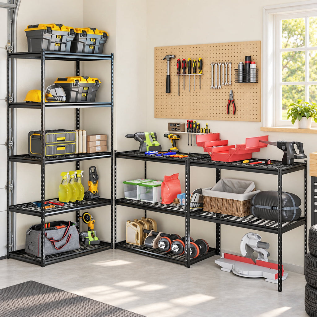 AIRFIND Metal Shelving Units Set of 4, 5 Adjustable Wire Shelves Each, 400 lb Capacity per Tier, 36 x 18 x 72 in Each, Black