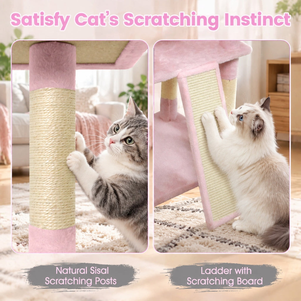 Airfind 65 Inch Tall Multi-level Cat Tree with 3 Upholstered Perch and 2 Cat Condos, Fabric Sisal Engineered Wood Overall Height 65 Inch Base Frame
