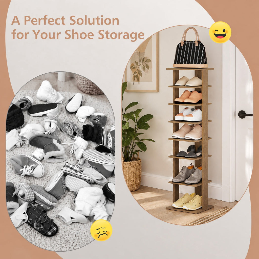 Airfind 8-Tiers Vertical Wooden Space Saving Shoe Rack for Front Door, Mdf, and High Quality for Convenient Everyday Use, Natural