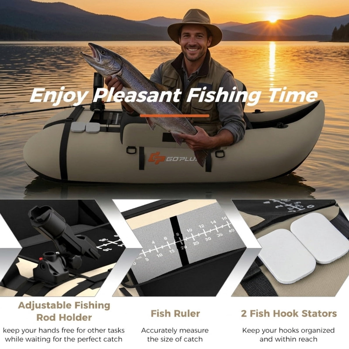 Airfind Inflatable Float Tube for Fly Fishing with Storage Pockets, Beige