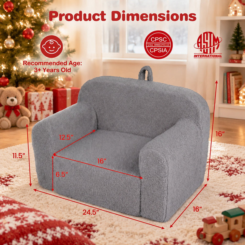 Airfind Youth Couch Portable Youth Sofa with Anti-slip Base, Teddy Fleece Fabric, for 3 and Years Old, 24.5 Inch X 16 Inch X 16 Inch, Gray