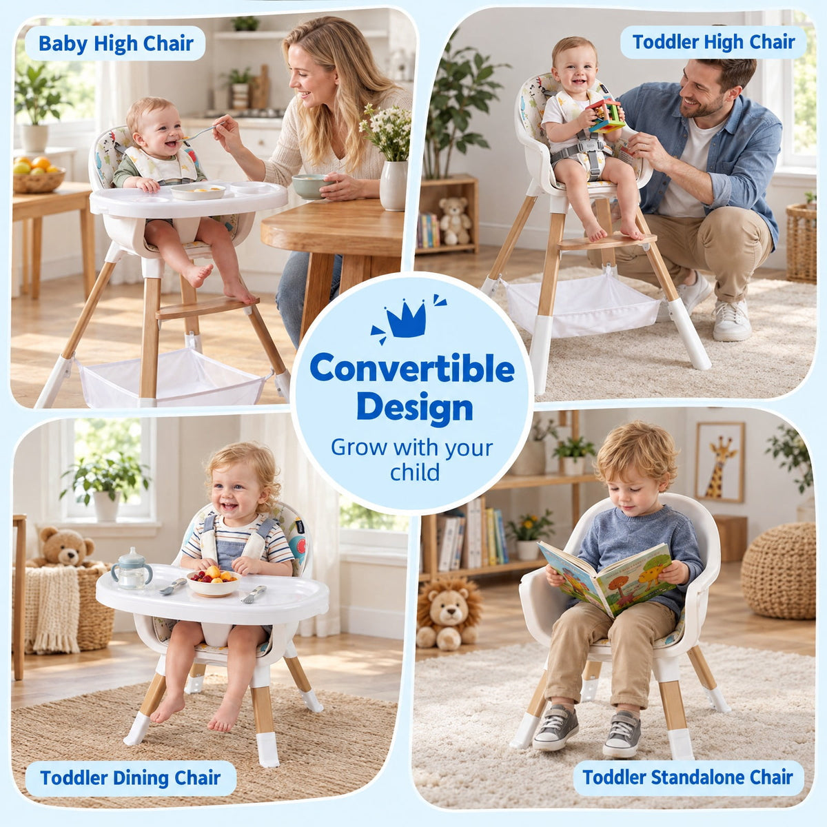 Airfind 4-in-1 Convertible Youth High Chair, 33 lbs Capacity, Metal Frame, Suitable for Ages 6 Months to 3 Years, Colorful
