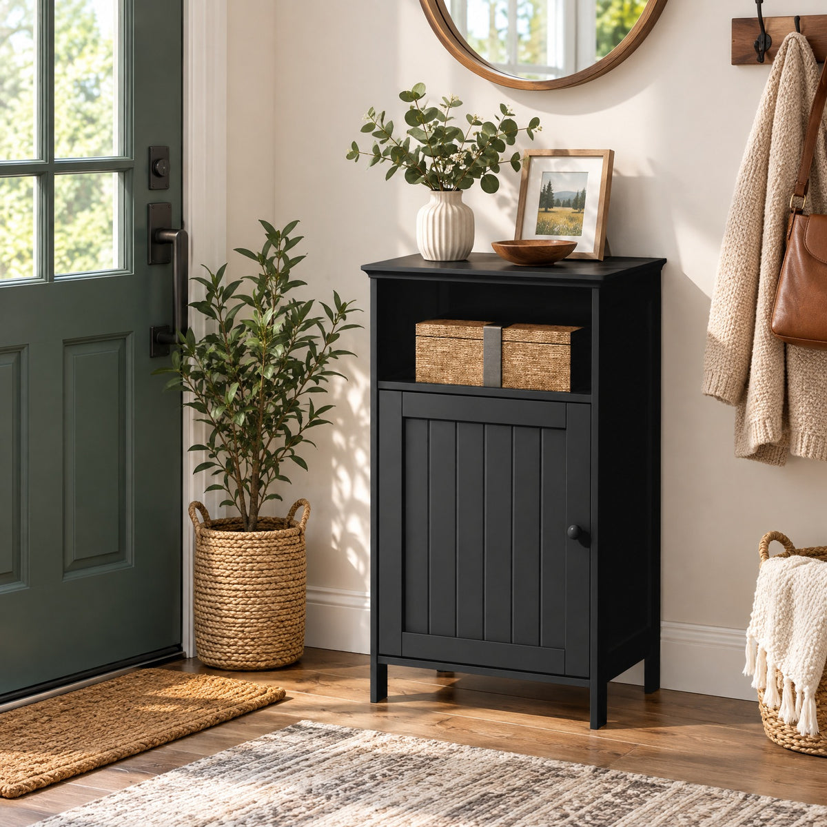 Airfind Bathroom Freestanding Floor Storage, Cabinet with Adjustable Shelf, MDF Frame, 16 Inch x 12 Inch x 27.5 Inch Footprint, Black