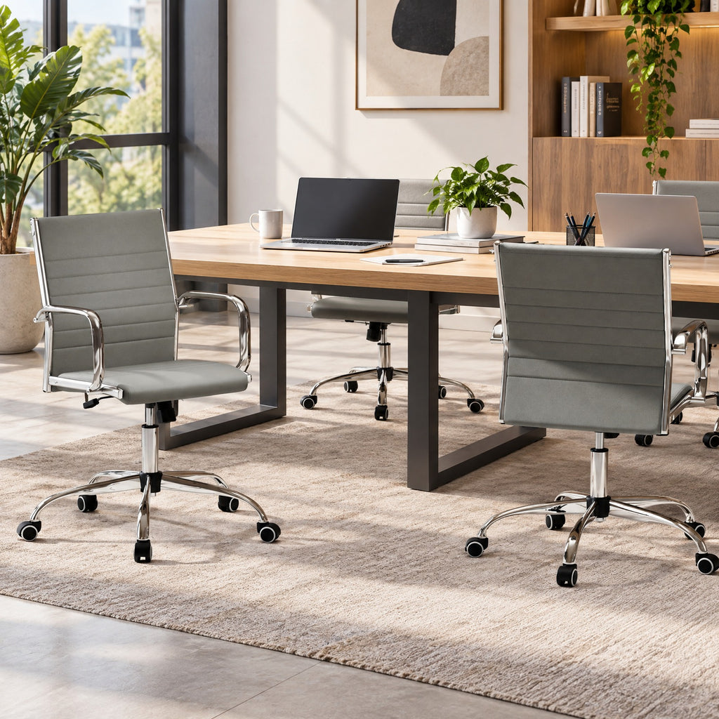 Airfind Office Chair Height Adjustable Conference Room Chair with Rocking Backrest Armrests, 330 lbs Capacity, PU Leather Sponge Metal Frame, Gray