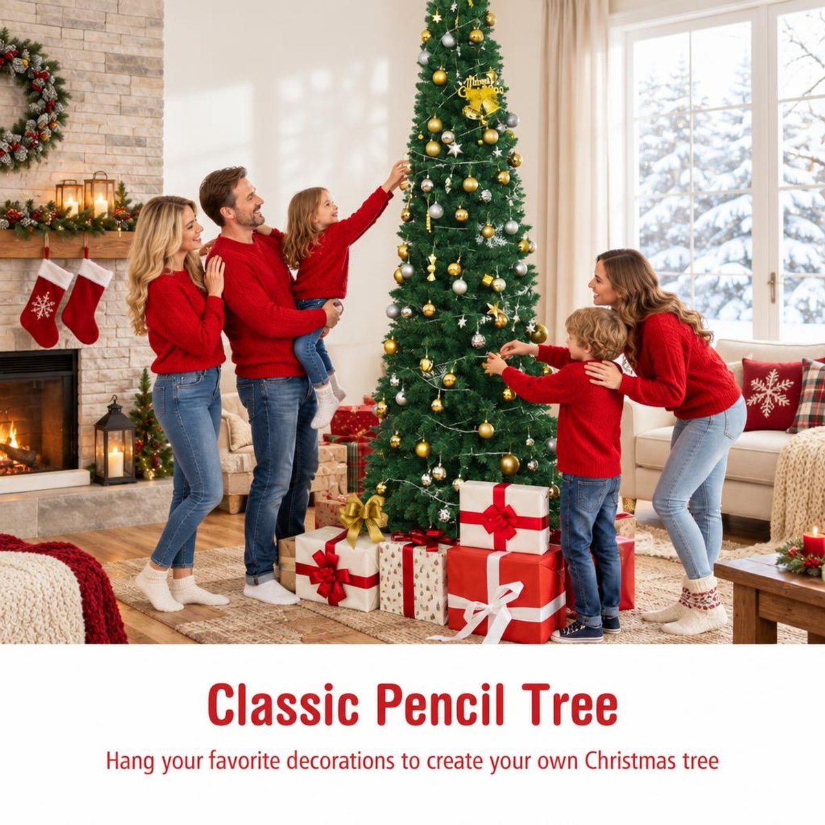 Airfind PVC Artificial Slim Pencil Christmas Tree-9 Feet, PVC iron 5 Ft: Frame, 2ft x 5ft Footprint, Green