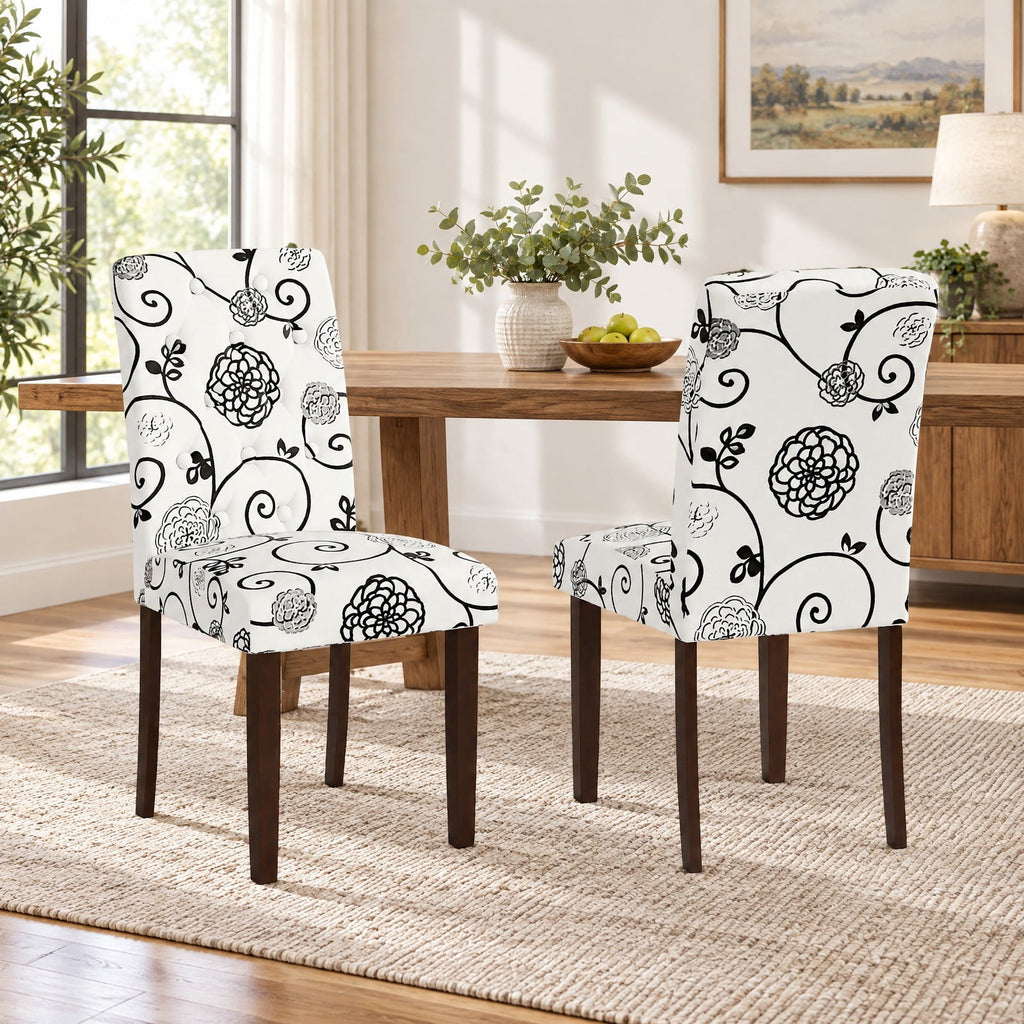 Airfind Button Tufted Fabric Upholstered Wooden Dining Chair Set of 2 with High Curved Back, Chair 330 lbs Capacity, 18in x 24in x 37in Footprint