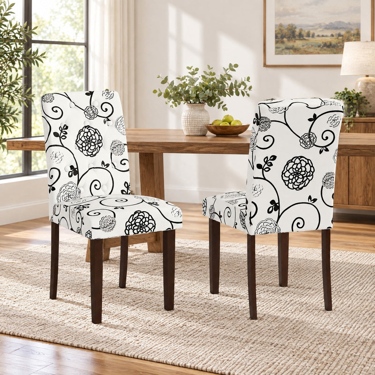 Airfind Button Tufted Fabric Upholstered Wooden Dining Chair Set of 2 with High Curved Back, Chair 330 lbs Capacity, 18in x 24in x 37in Footprint