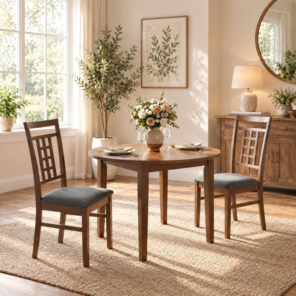 Airfind Rubber Wood Dining Chairs Set of 2 with Lattice Back, Chair 330 lbs Capacity, Rubber Wood Linen Fabric Sponge Frame, Brown