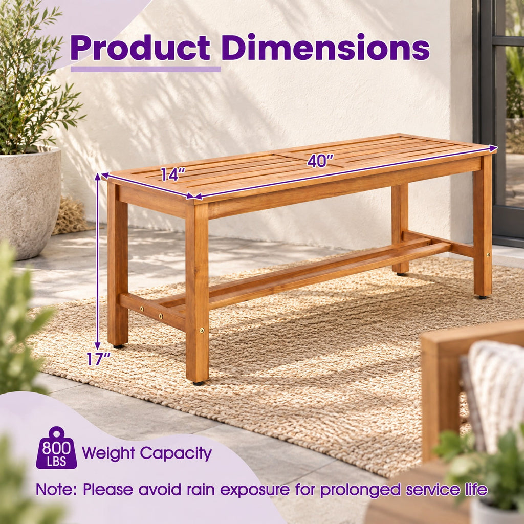 Airfind Outdoor Acacia Wood Patio Bench for 2 with Slatted Seat-2 Pieces, 800 lbs Capacity, Acacia Wood Frame, 40 x 14 x 17 Footprint, Wood