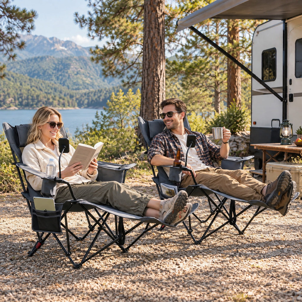 Airfind 2-in-1 Reclining Camping Chair with 3-Level Adjustable Backrest, 330 lbs Capacity, Fabric Metal Cotton Frame, 51.5 Inch x 32 Inch x 34.5 Inch Footprint