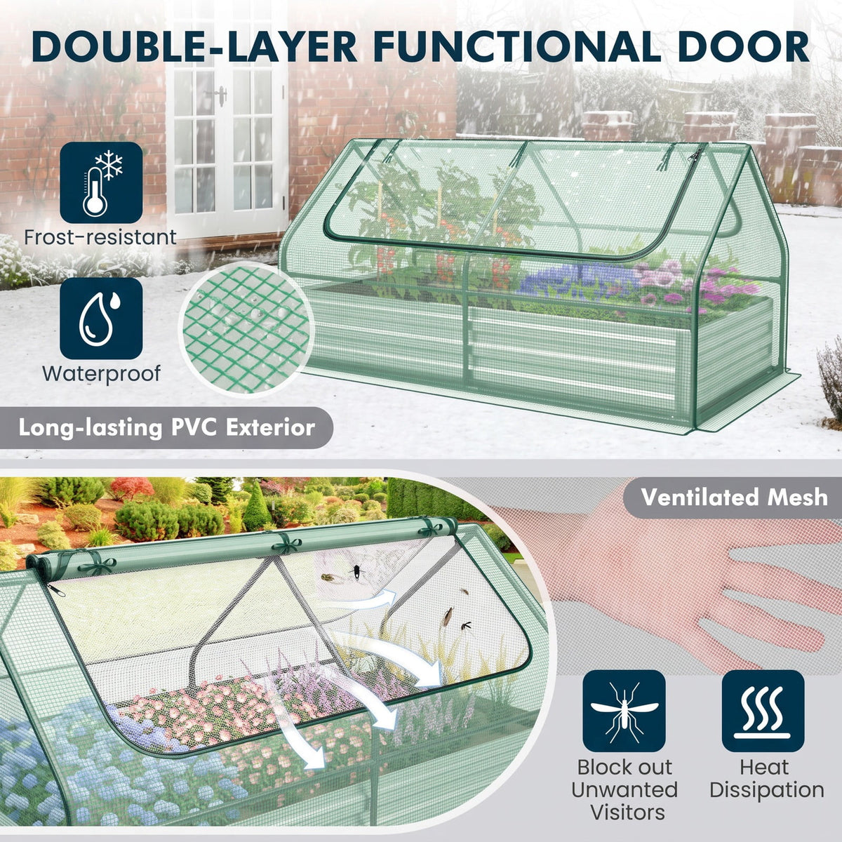 Airfind 6 x 3 x 3 Feet Galvanized Raised Garden Bed with Greenhouse, Galvanized Steel Metal PVC Frame, Green