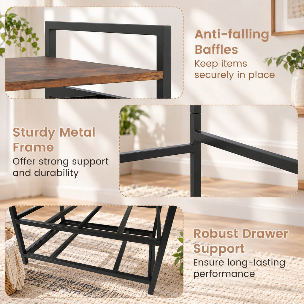 Airfind Clothes Rack with Drawers and Shelves with Side Hooks and Metal Frame, 22 lbs Capacity, Metal Engineered Wood Fabric Frame, Brown