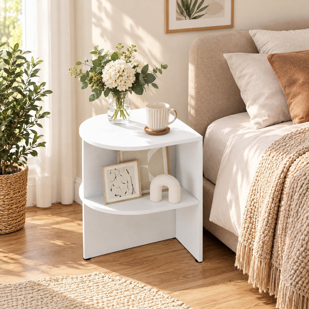 Airfind End Table, Half Round, with Open Shelves for Small Space, 66 lbs Capacity, Engineered Wood, 15 Inch x 15 Inch x 19 Inch/38 x 38 x 48.5 cm, Coffee