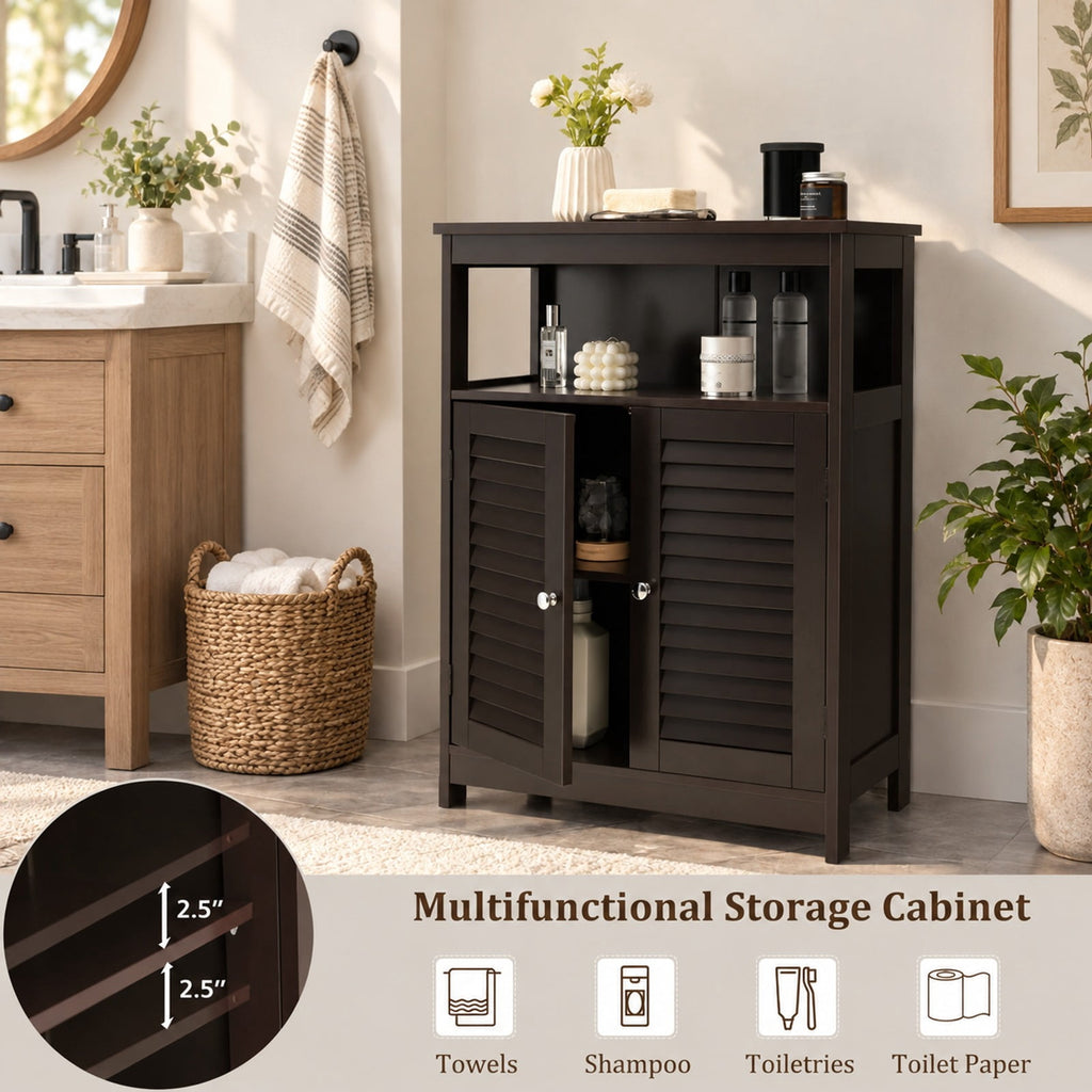 Airfind Wood Freestanding Bathroom Storage Cabinet with Double Shutter Door, 77 lbs Capacity, P2 MDF Frame, 23.5in x 12in x 31.5in Footprint, Brown