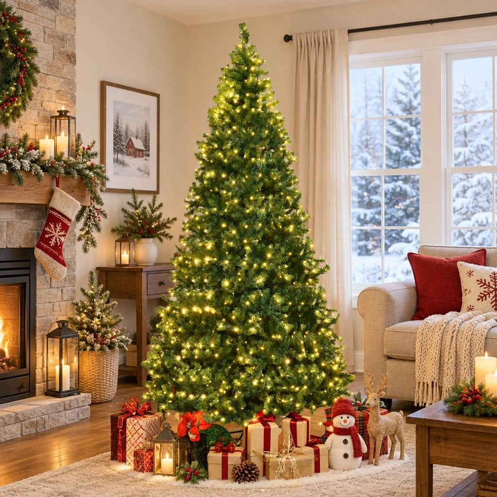 Airfind Artificial Premium Hinged Christmas Tree-9 Feet, PVC Frame, 0.9in x 1.6in x 2in Footprint, Green Adapter: UL-certified
