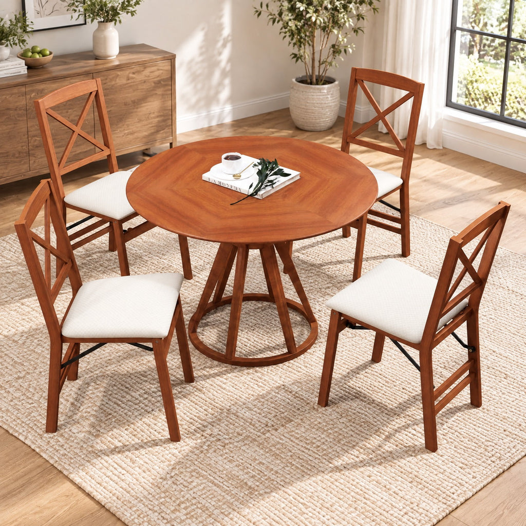 Airfind Folding Dining Chairs Set of 2 with Padded Seat and Rubber Wood Frame, 400 lbs Capacity, Rubber Wood Frame, 22in x 17in x 34.5in Footprint
