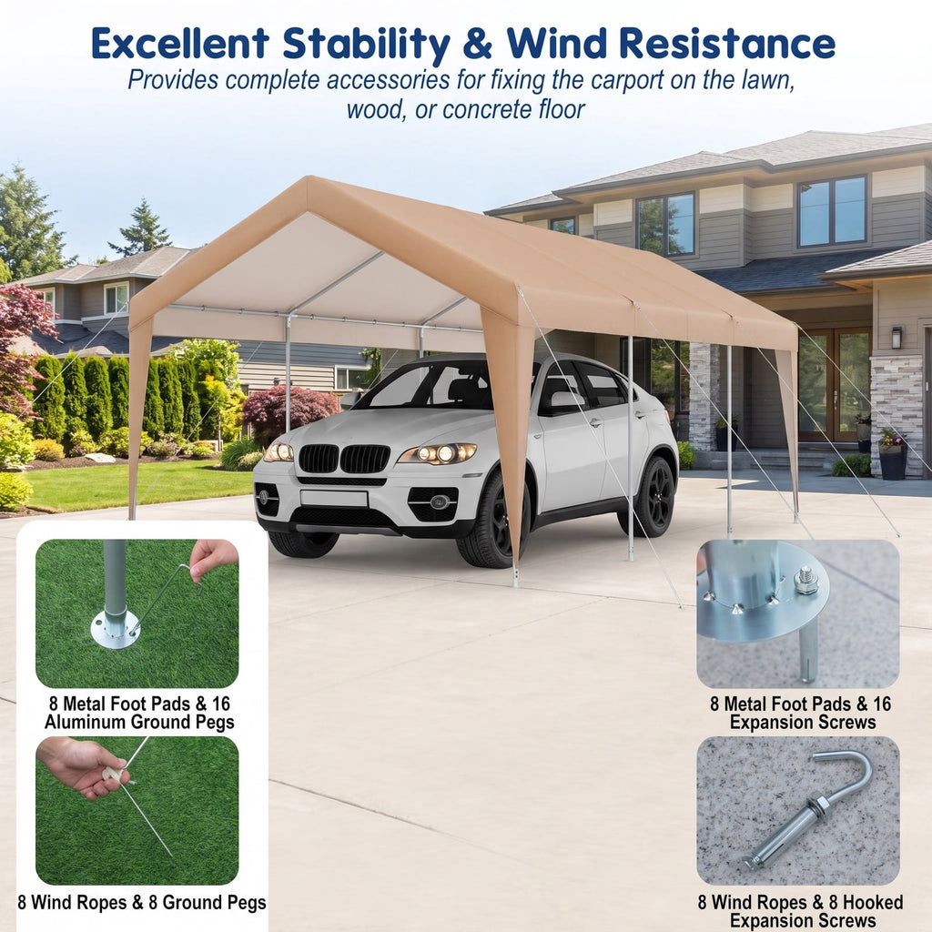 Airfind 10 x 20 Feet Patio Heavy Duty All-Weather Carport, Double-Layer 180G PE Galvanized Steel Frame, 10 x 20 x 9.4 ft Footprint, Yellow
