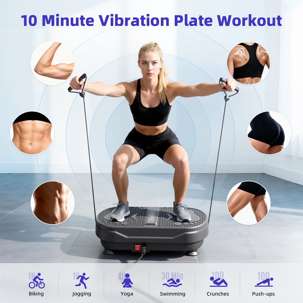 Airfind Vibration Plate Exercise Machine for Lymphatic Drainage, Full Body Workout Vibration Platform with Bluetooth Speaker,2 Loops and 5 Resistance Bands for Home Exercise Gym,450lb Capacity,Black