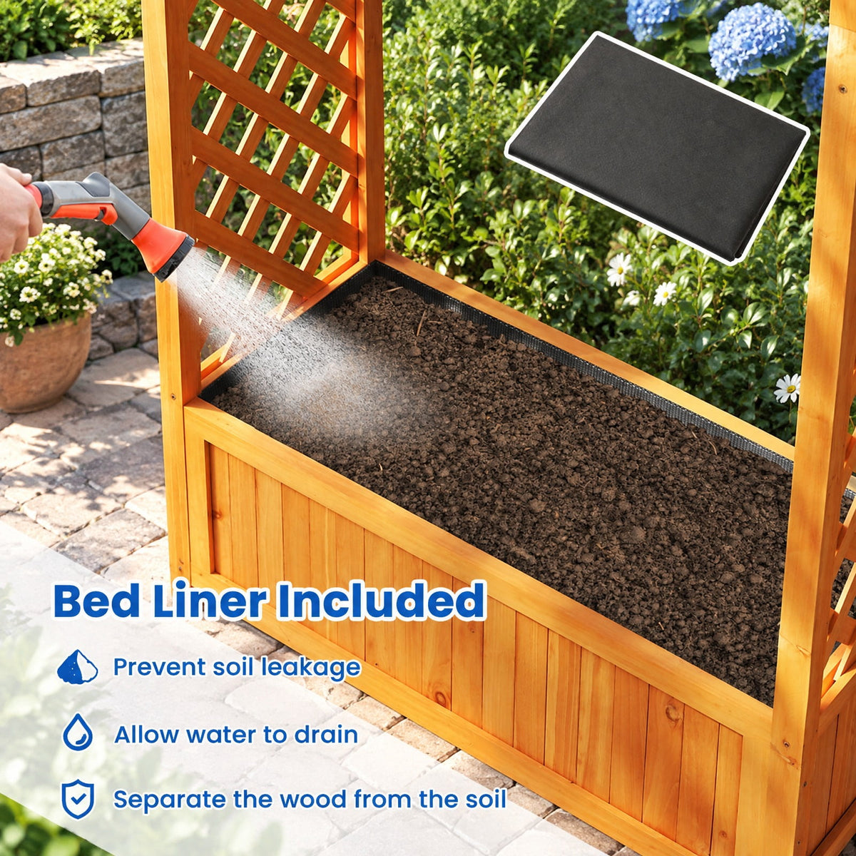 Airfind Raised Garden Bed with Lattice Trellis Ached Roof Wooden Elevated Planter Box, 88 lbs Capacity, Fir Wood Frame, Brown