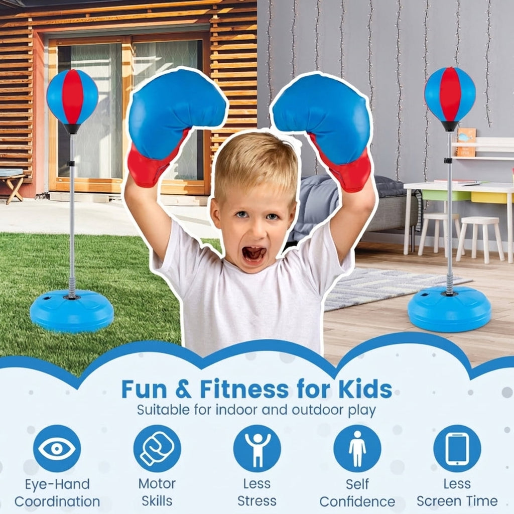 Airfind Adjustable Freestanding Punching Bag for Adults and Kids with Sand or Water Fillable Base and Boxing Gloves and Height Adjustable Stand for Home Training, Blue