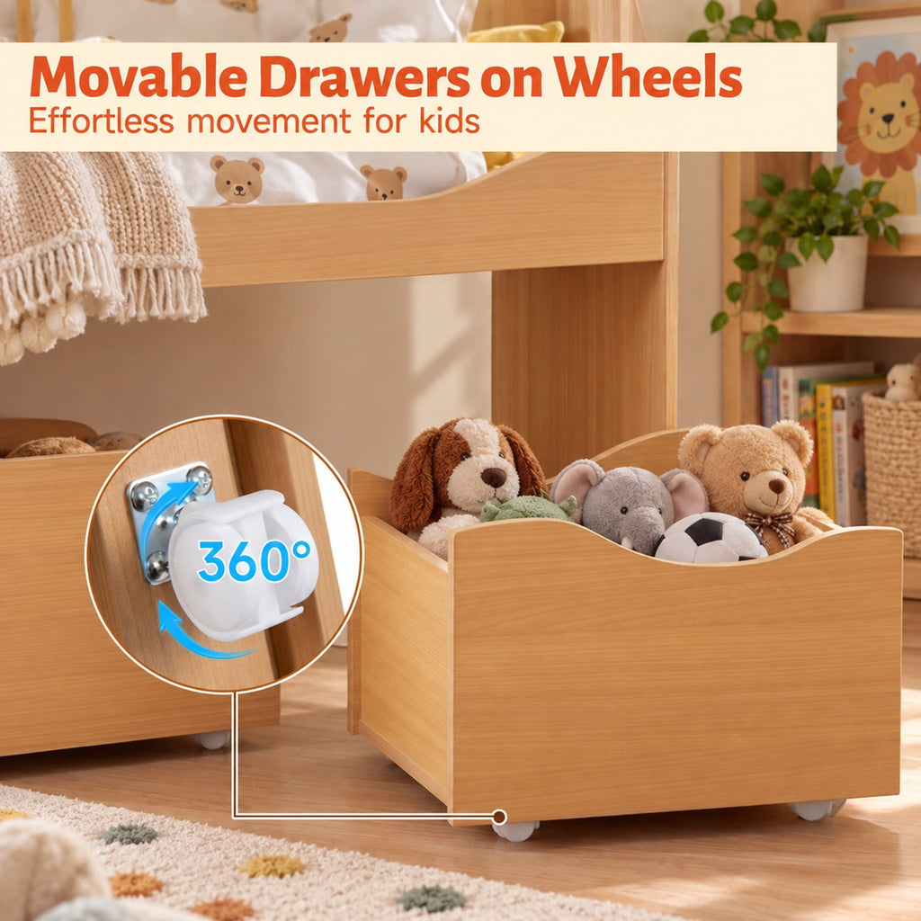 Airfind Kids Toy Wooden Storage Organizer with 2 Rolling Drawers for Kids Room, 11 lbs Capacity, Engineered Wood Frame, Natural