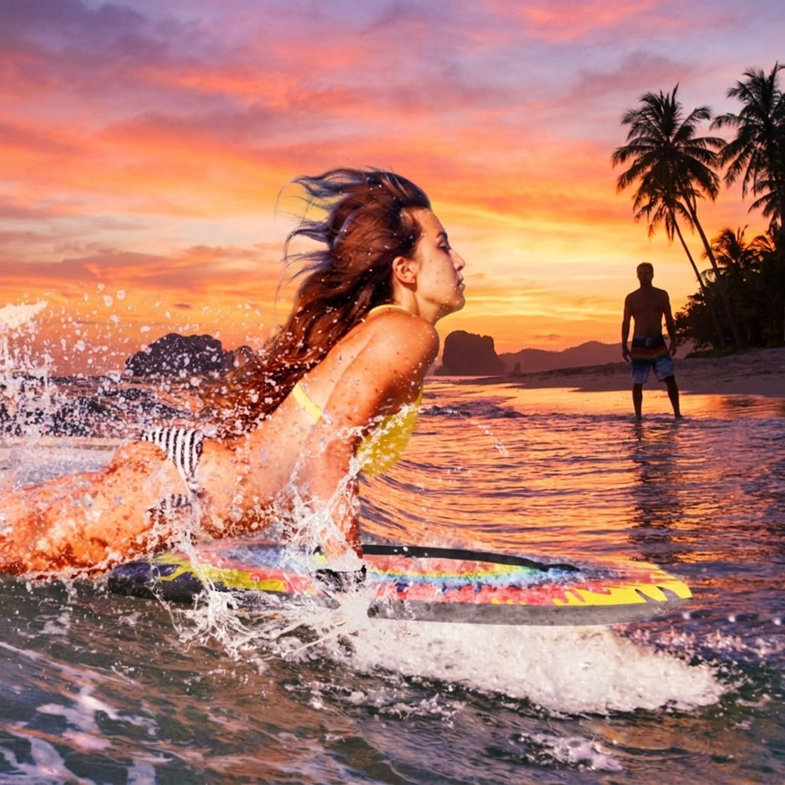 Airfind 33 Boogie Board with Geometric Drift Graphic Deck ¡ª EPS Core, XPE Top, HDPE Slick Bottom, Crescent Tail, Coiled Wrist Leash