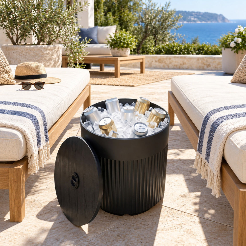 Airfind 3-in-1 All-Weather Outdoor HDPE Umbrella Base with Water Bag and 2 Umbrella Hole for Patio, 15 x 15 x 17 Interior Footprint, Black