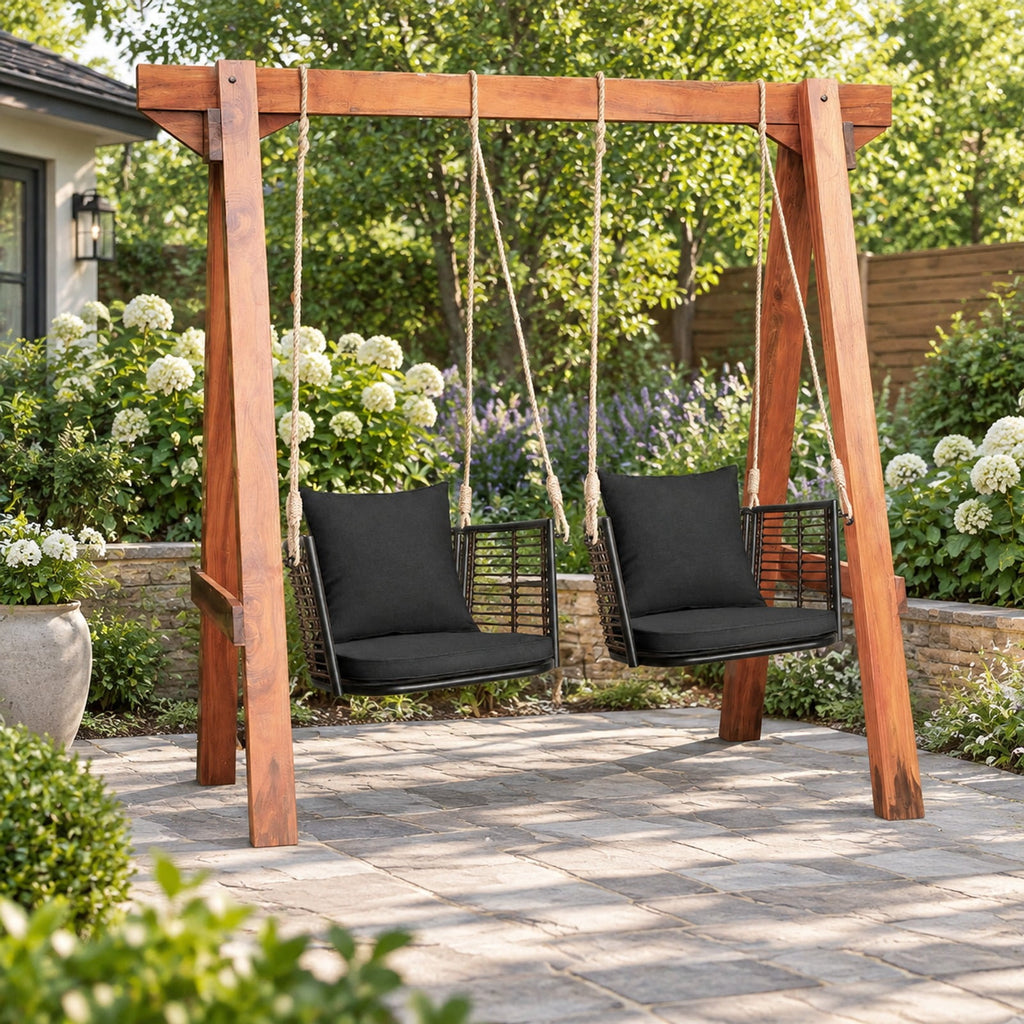 Airfind Porch Swing Patio Hanging Rattan Chair with Zippered Cushions and Rope, 400 lbs Capacity, 30.5 x 24.5 x 15 Suitable Hanging Footprint