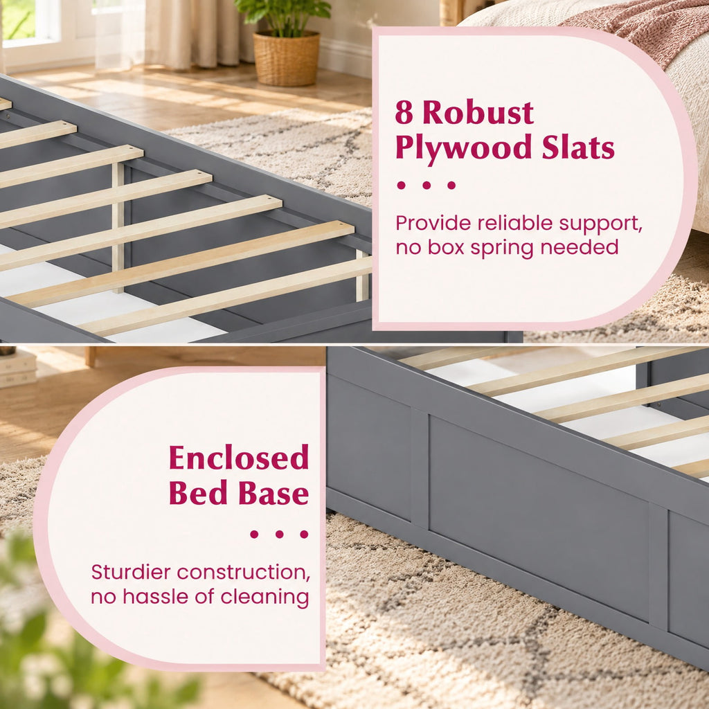 Airfind Twin Size Bed Frame with Storage Drawers and Headboard, 350 lbs Capacity, Solid Wood Plywood Engineered Wood MDF Frame, Gray
