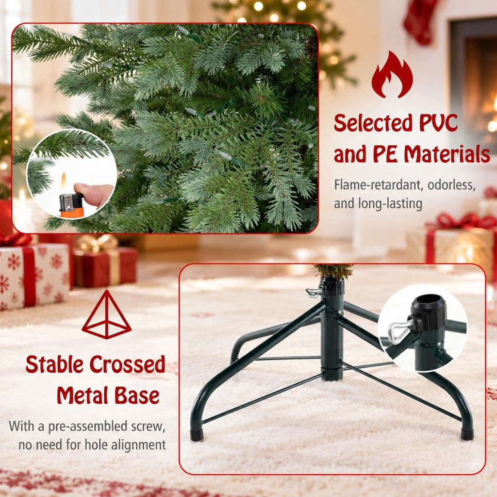 Airfind 6 Feet Artificial Christmas Tree with 2116 Lush PVC Branch Tips and 300 Warm White LED Lights, PVC PE Metal Frame, Green