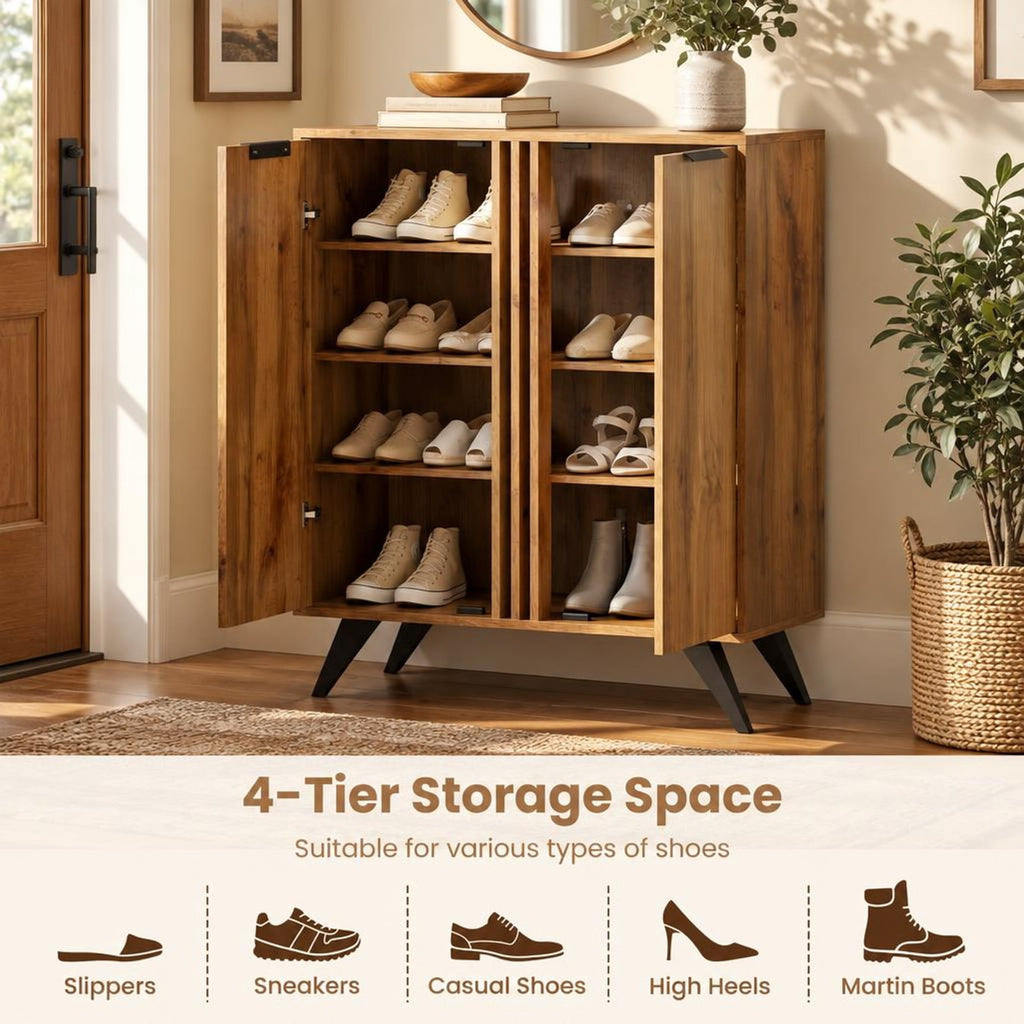 Airfind 4-Tier Modern Freestanding Hidden Shoe Cabinet with 2 Doors, 180 lbs Capacity, Engineered Wood Plastic Frame, 31.5 x 14 x 37.5 Footprint