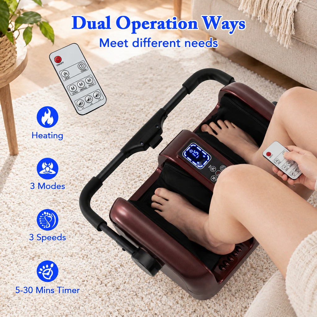 Airfind Foot and Calf Massager with Heat Shiatsu Deep Kneading Rolling Smart Electric Leg Massager, ABS Frame, 20 x 12.5 x 8.5 Footprint, Red