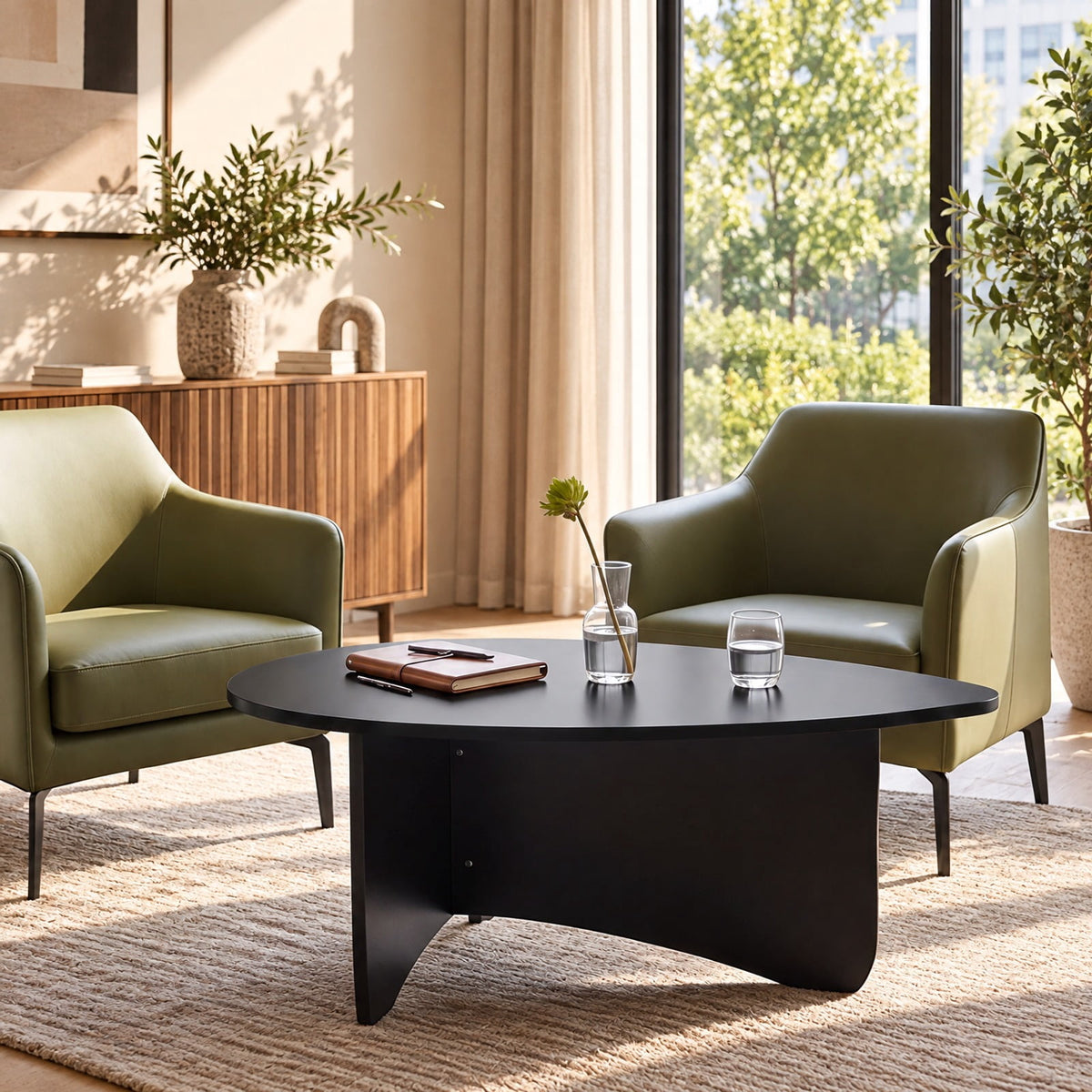 Airfind Oval Coffee Table Mid Century Modern Accent Table Low Profile Wooden Center Table, 35.5 x 21.5 x 15Weight Footprint, Black