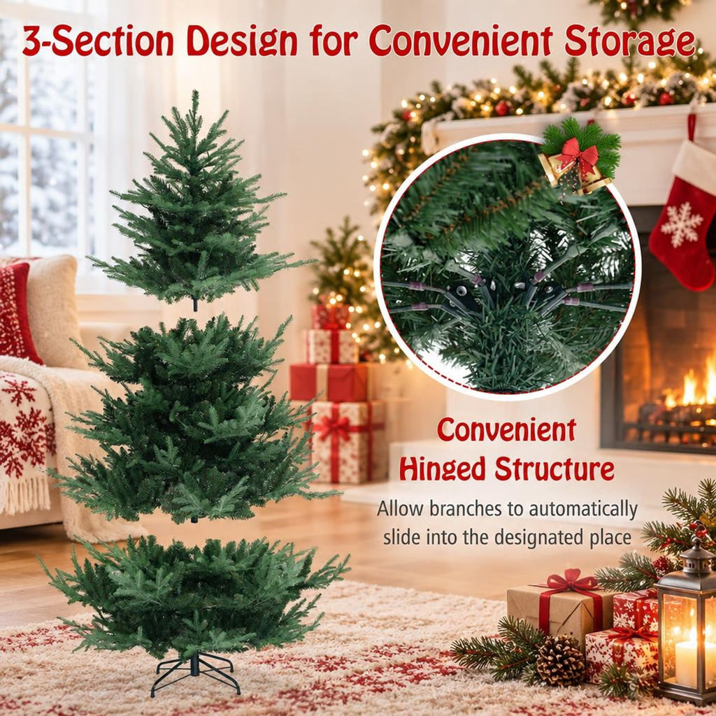 Airfind Pre-lit Artificial Christmas Tree 8 Ft featuring 1480 PVC and PE Branch Tips, Hinged Sections and Metal Stand for Everyday Home Use, Green