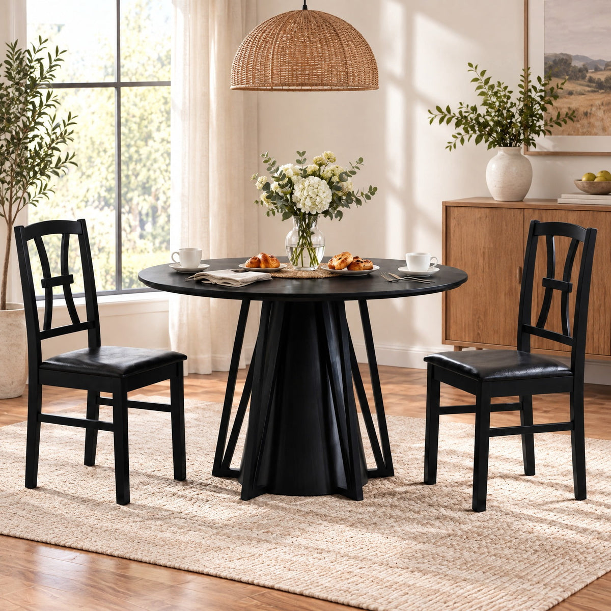Airfind Wooden Dining Chairs Set of 2 with Faux Leather Padded Seat for Kitchen, 400 lbs Capacity, Rubber Wood Frame, Black