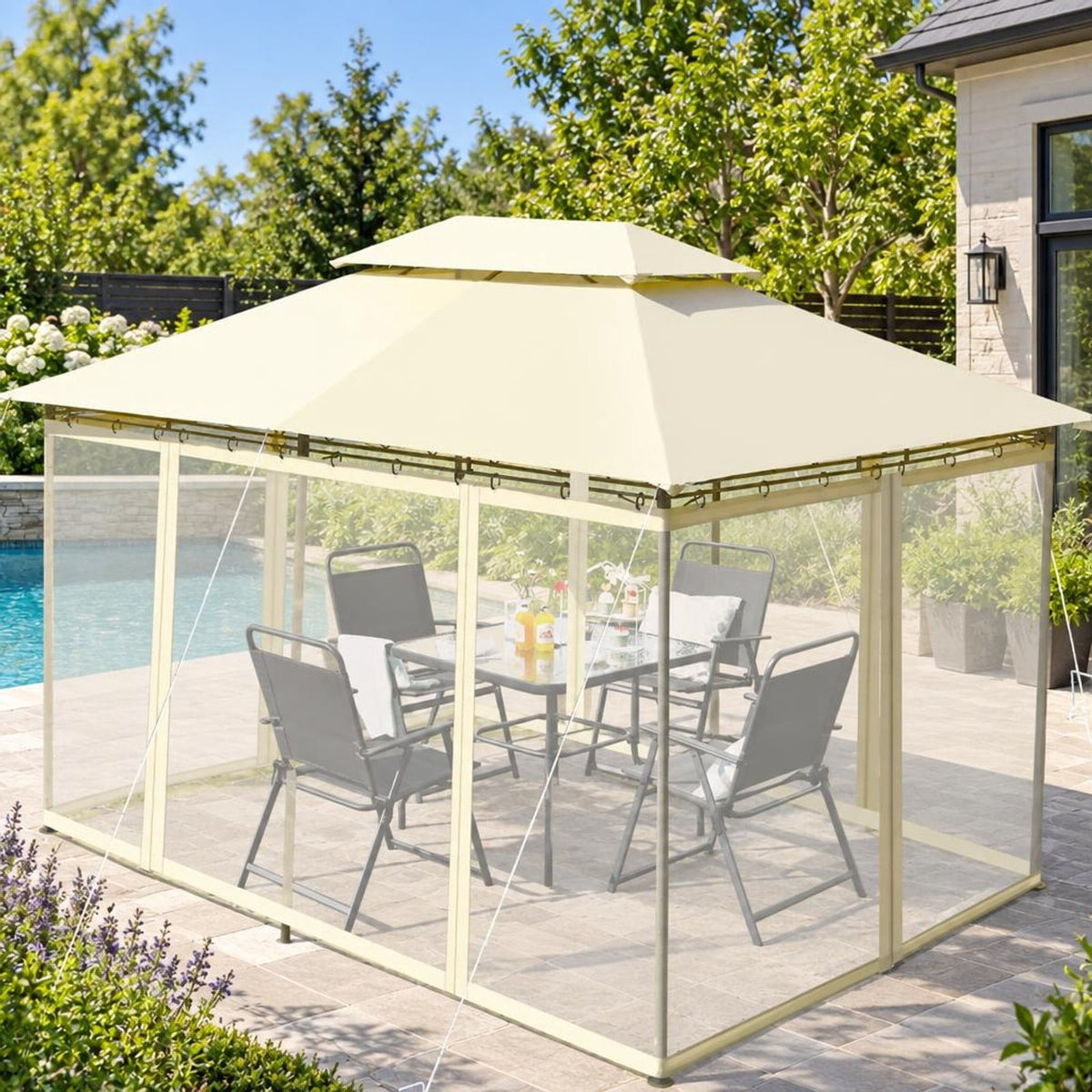 Airfind 10 Feet x 13 Feet Tent Canopy Shelter with Removable Netting Sidewall, Steel Polyester Fabric Frame, 13 x 10 x 9 ft Footprint, Beige