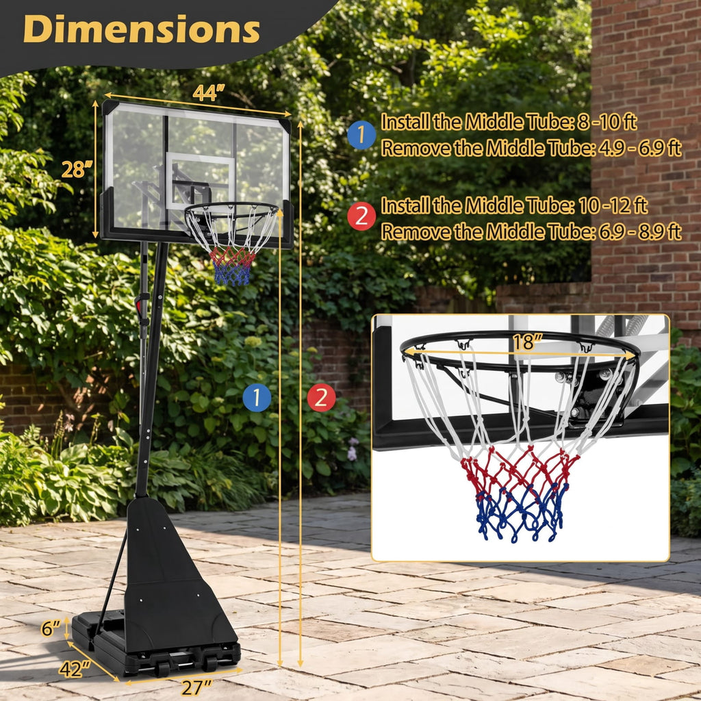Airfind Portable Basketball Goal System with 4.9 to 10 Foot Adjustable Height 44 Inch Shatterproof Backboard and Rebounder for Backyard, Black