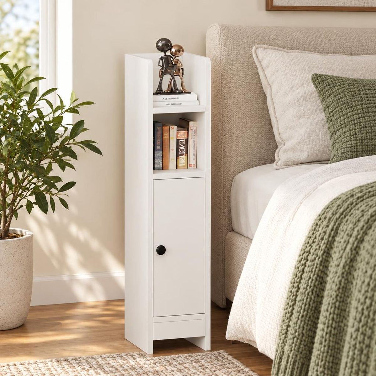 Airfind Bathroom Slim Cabinet Corner with Door and Adjustable Shelf, 44 lbs Capacity, Engineered Wood Frame, White