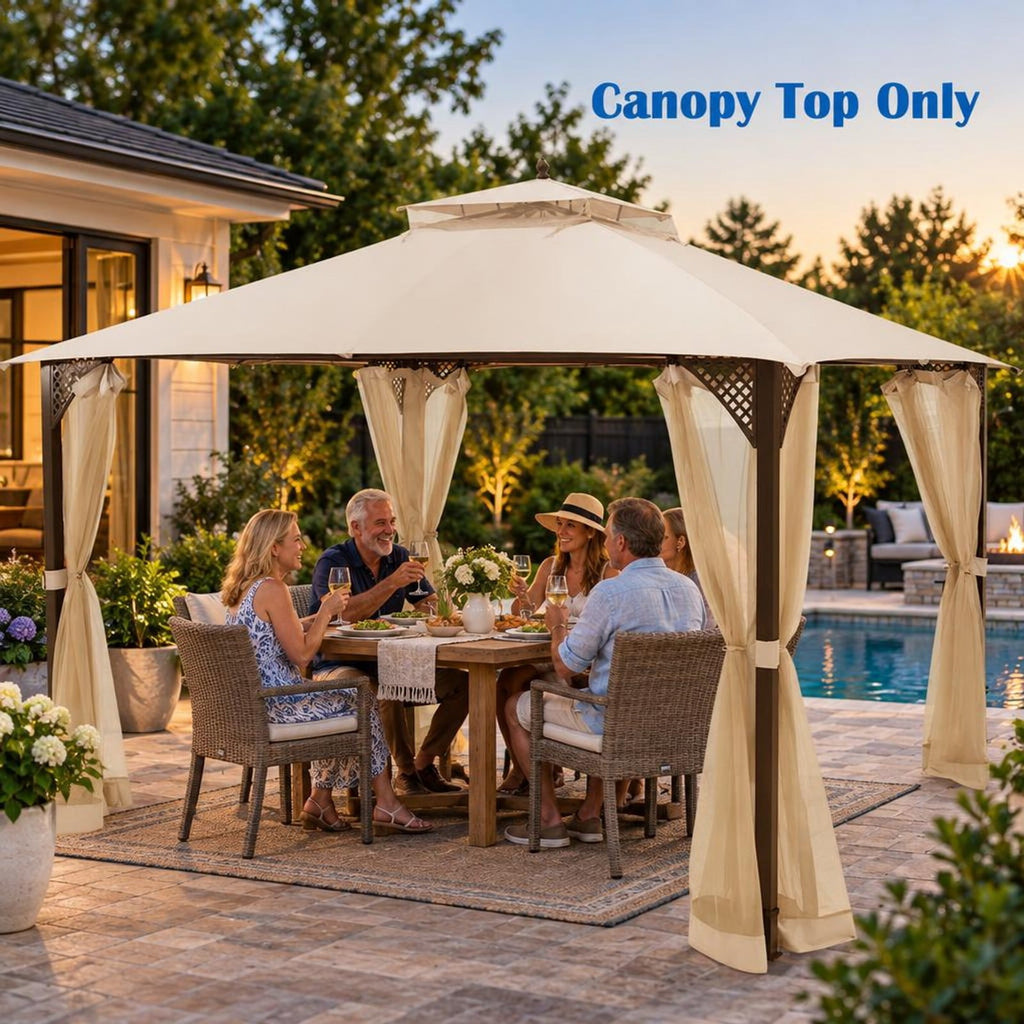 Airfind 10 x 12 Feet Gazebo Replacement Top with Air Vent and Drainage Holes, Polyester Frame, 12 ft x 10 ft Footprint, Beige