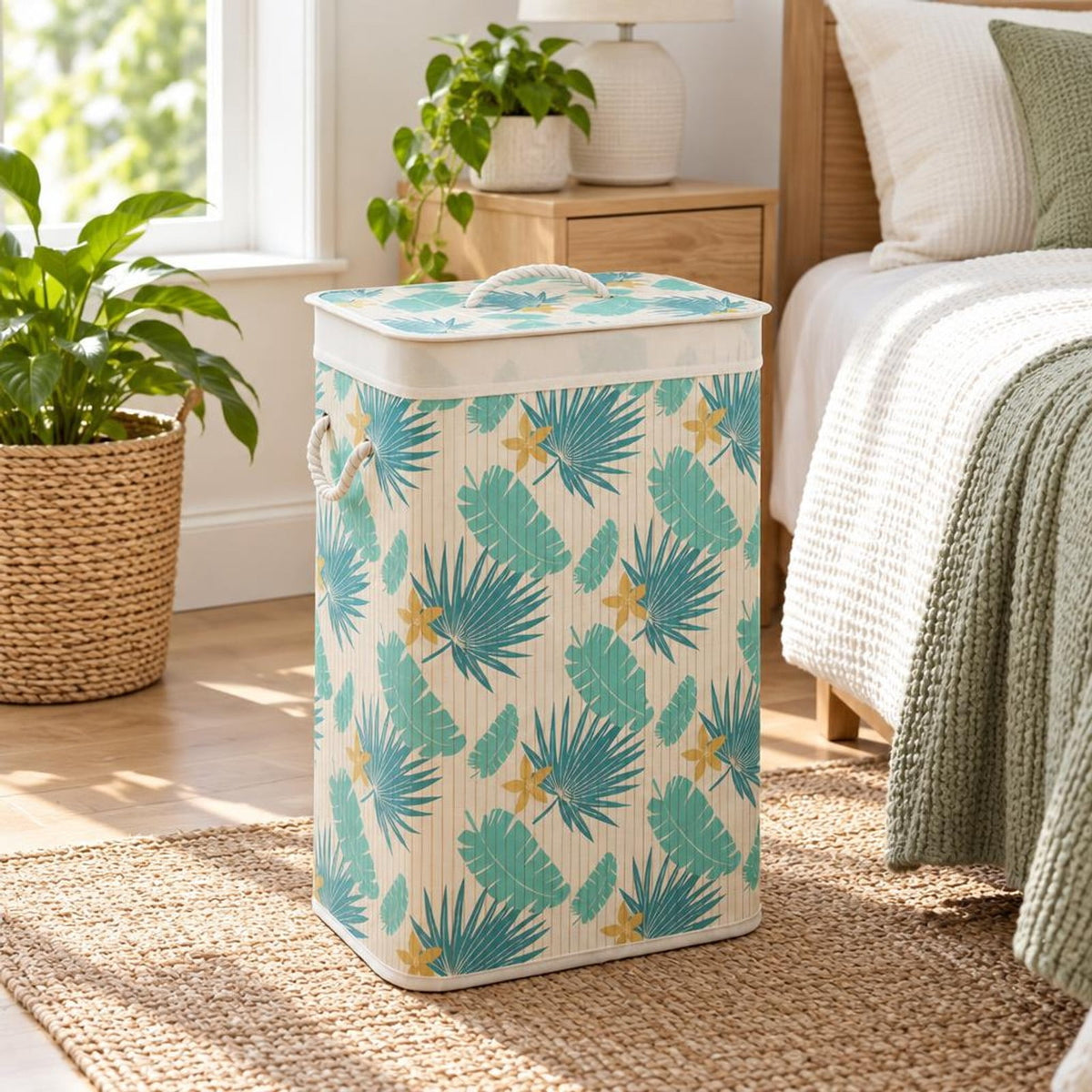 Airfind 19 Gal Bamboo Clothes Hamper with Removable Liner and Portable Handles, 33 lbs Capacity, Bamboo Polyester Cotton Metal Engineered Wood Frame