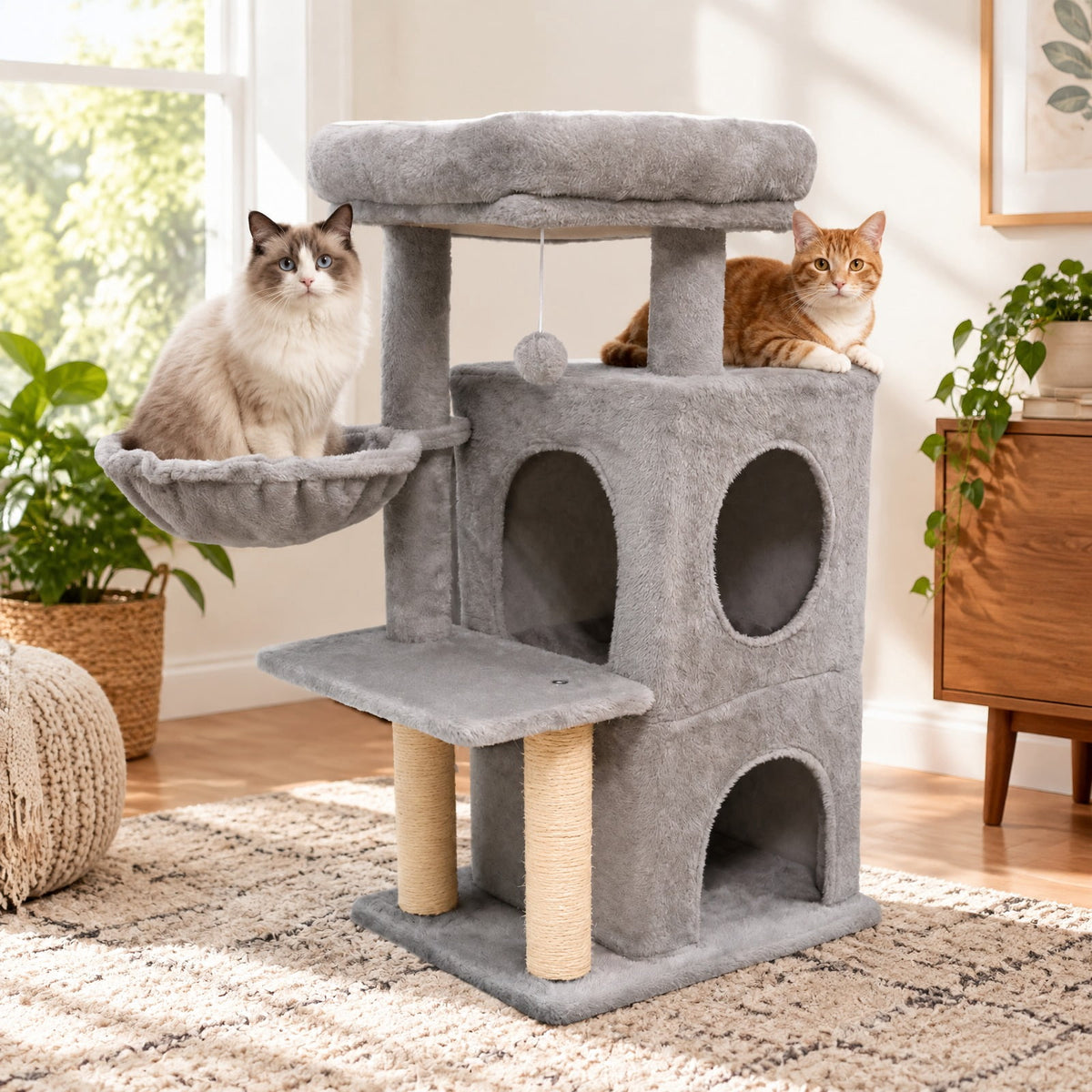 Airfind 33.5 Inch Cute Kitten Tower with 2-Tier Condo and Padded Top Perch, 22 lbs Capacity, Engineered Board Sisal Plush Fabric PP Polyester Frame