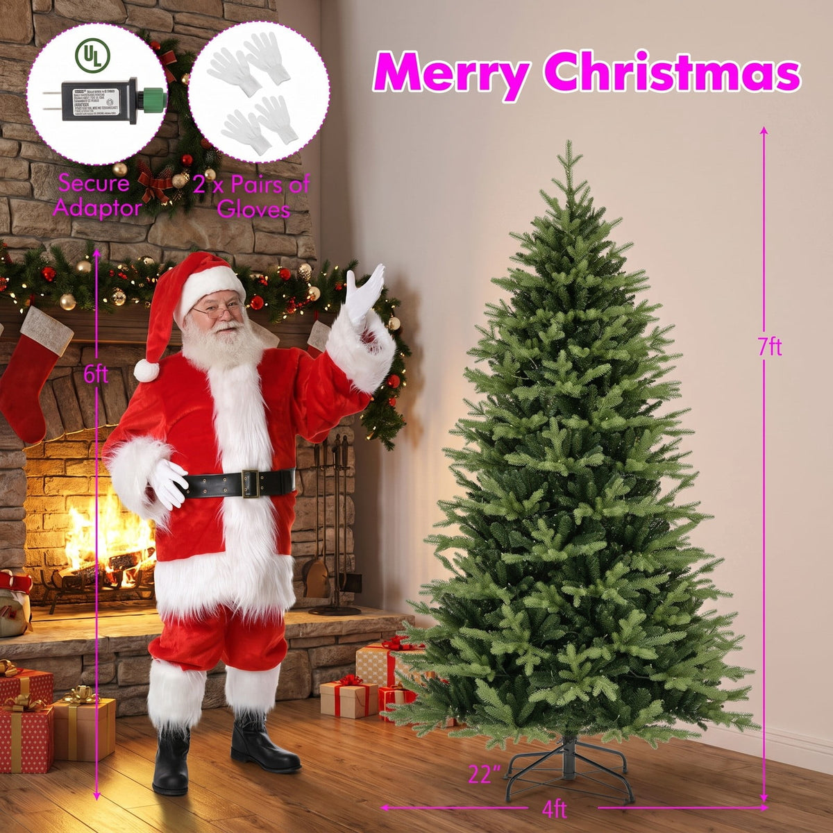 Airfind 7 Feet Artificial Xmas Tree Hinged with 11 Lighting Modes and Remote Control-7 ft, Green, Diameter of Stand 18/20/22