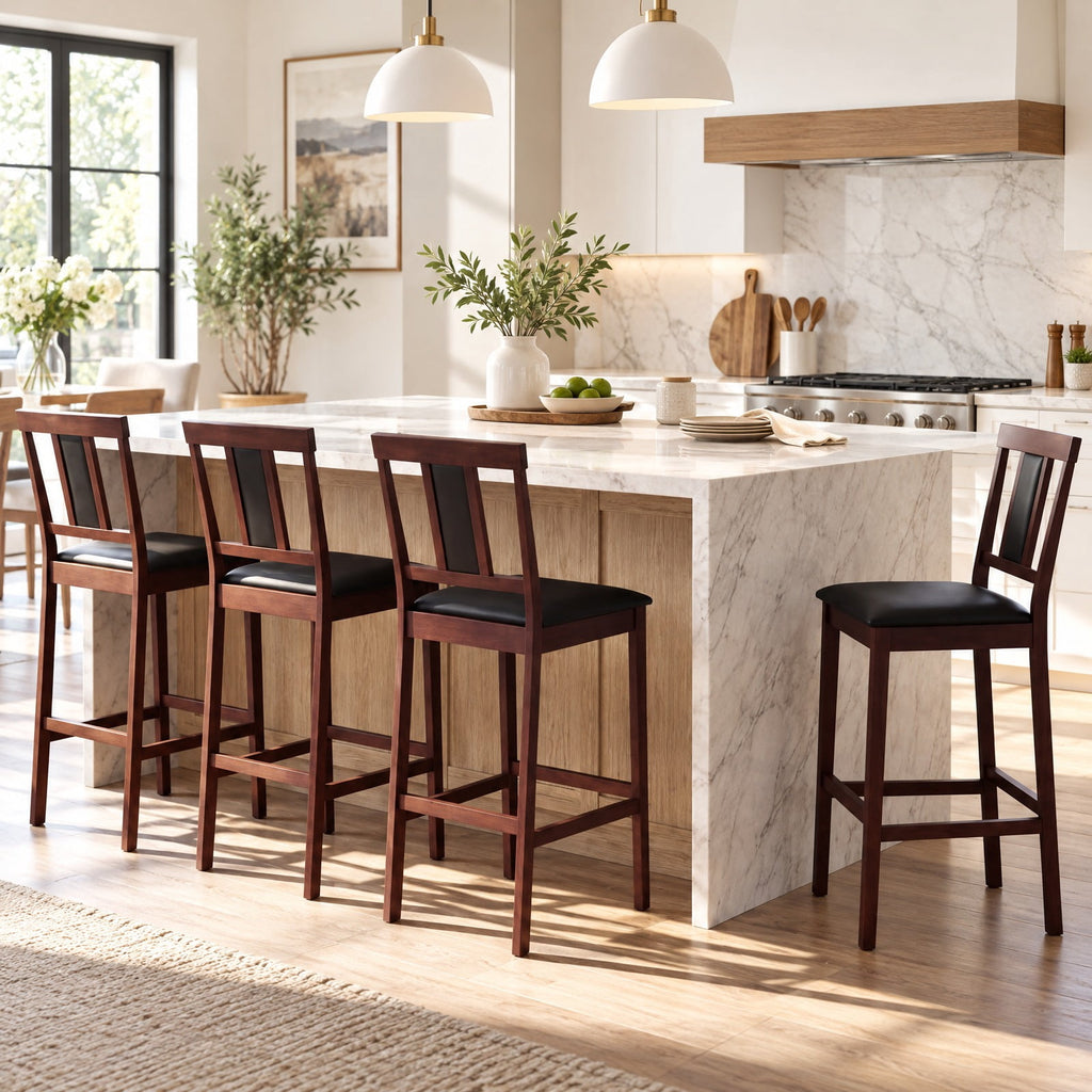 Airfind Set of 4 Upholstered Barstool 29.5 Inch Bar Height with Solid Rubber Wood Frame, 300 lbs Capacity, Walnut
