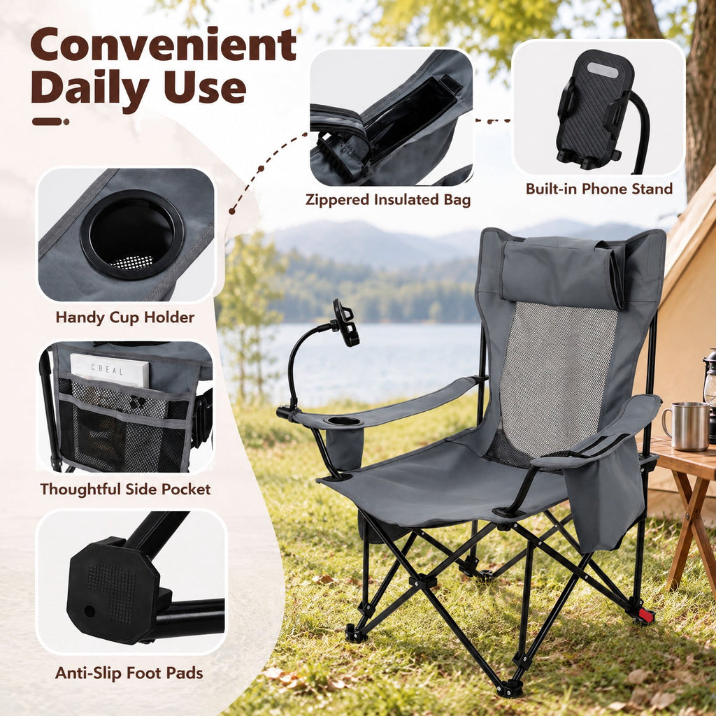 Airfind 2-in-1 Reclining Camping Chair with 3-Level Adjustable Backrest, 330 lbs Capacity, Fabric Metal Cotton Frame, 51.5 Inch x 32 Inch x 34.5 Inch Footprint