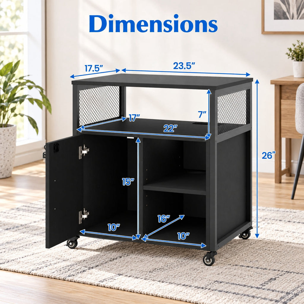 Airfind File Cabinet on Wheels with Charging Station and Cable Management Hole, 24 Inch x 17 Inch x 26 Inch Footprint, Black