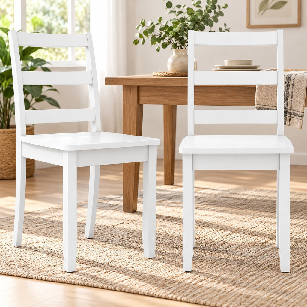 Airfind Set of 2 Wood Dining Chairs with Solid Rubber Wood Legs, 400 lbs Capacity, Rubber Wood MDF Plywood Frame, White