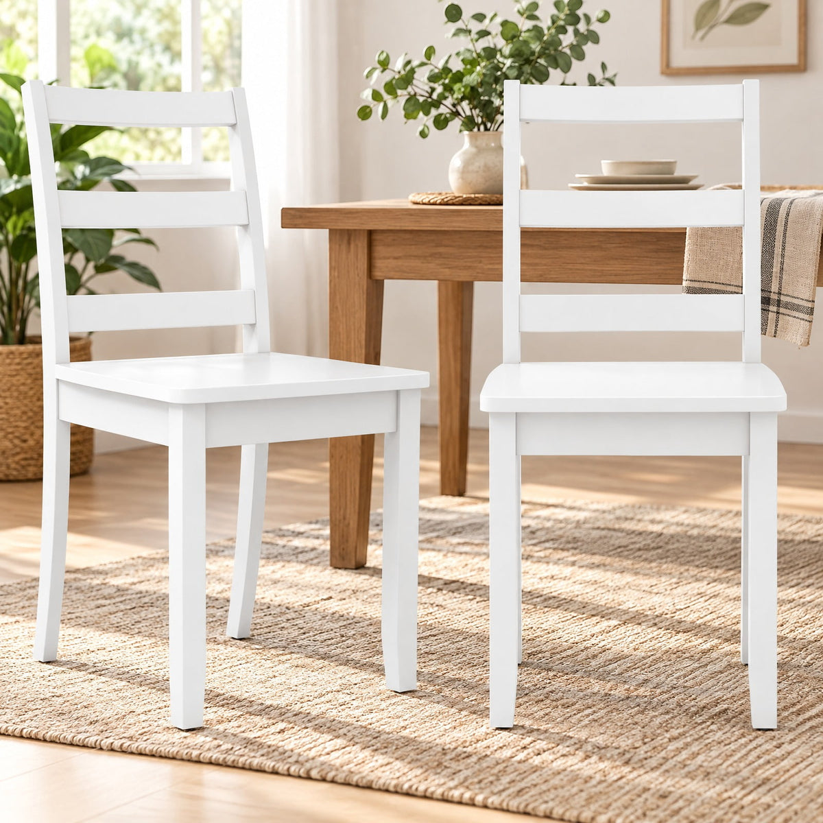 Airfind Set of 2 Wood Dining Chairs with Solid Rubber Wood Legs, 400 lbs Capacity, Rubber Wood MDF Plywood Frame, White