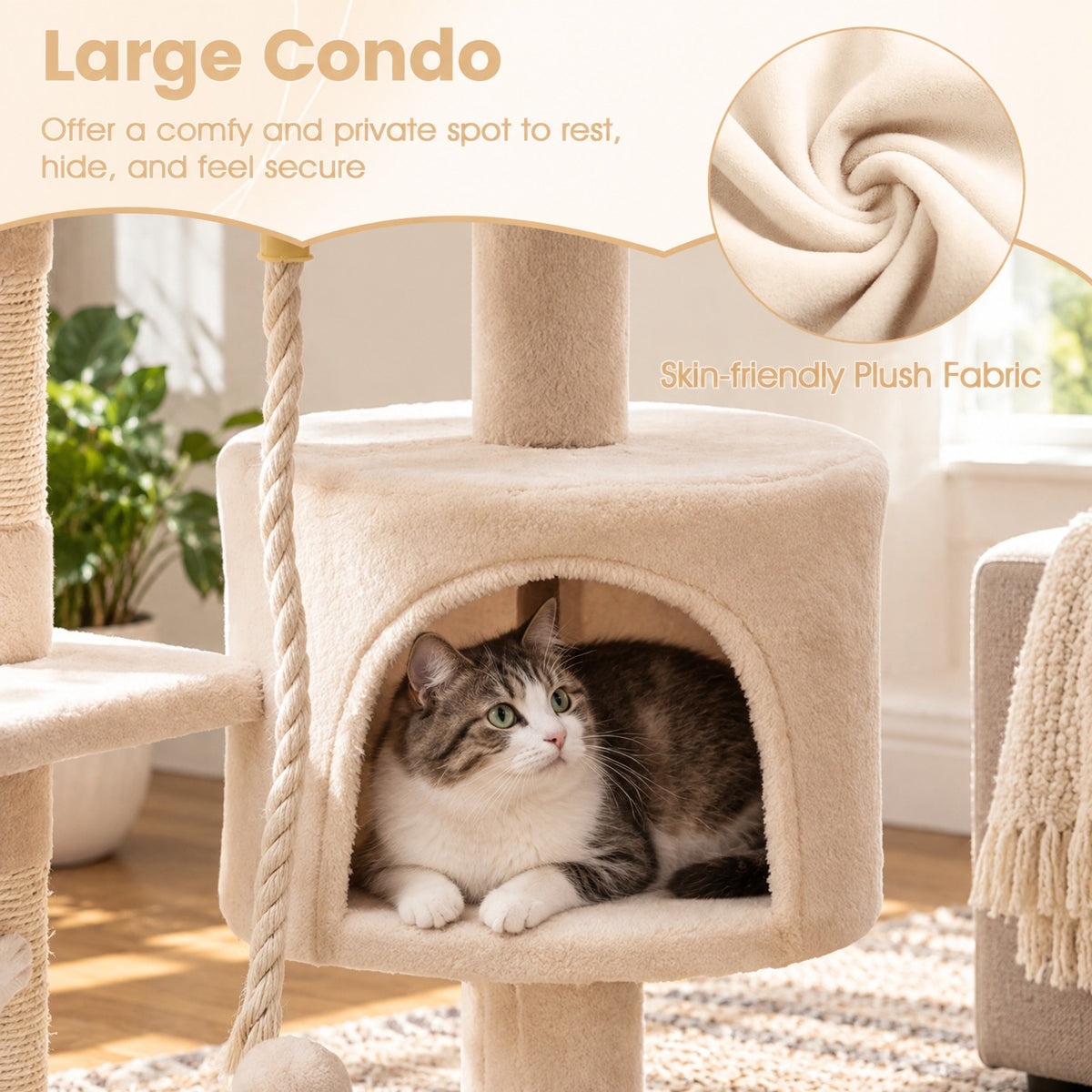 Airfind 36 Inch Tall Kitten Tower with Condo and Plush Perch, 22 Lbs Capacity, Engineered Wood Sponge Plush Fabric Sisal Base, Beige